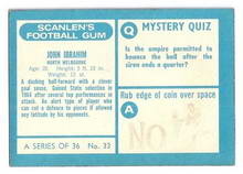 John Ibrahim - 1965 Scanlens Card - Reverse - - Source - Unidentified Ebay Seller