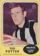 1970 Scanlens No. 6 Ted Potter Collingwood Magpies Card Sportmem