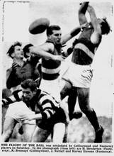 The Age 5-Jul-1954 p14 Keith Bromage Collingwood Herb Henderson J Nuttall Harvey Stevens Footscray- Source: Google News Archive