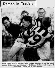 The Age 12-Jul-1954 p14 Noel Clarke Melbourne l Sharp Collingwood- Source: Google News Archive