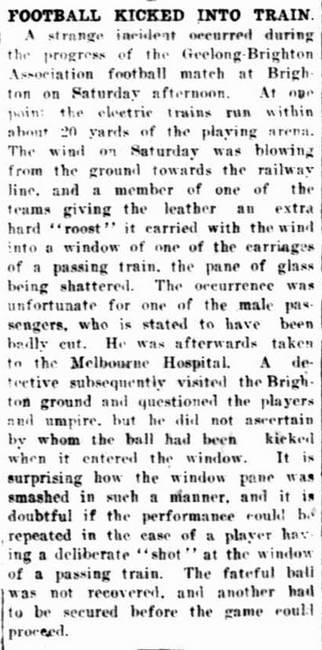 Horsham Times 29Aug1924 p8 Football Kicked into Train