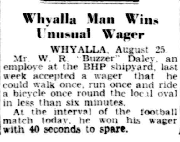 Advertiser - Adelaide 26Aug1946 p7 Whyalla Man Wins Unusual Wager