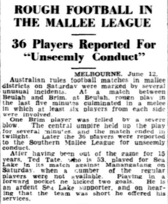 Advertiser - Adelaide 12Jun1938 p5 Rough Football in the Mallee League