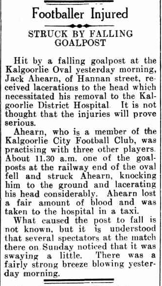 Kalgoolie Miner 19Jul1940 p4 Footballer Injured