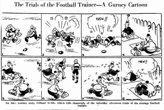 Daily News - Perth 17Jun1933 p5 The Trials of the Football Trainer— A Gurney Cartoon