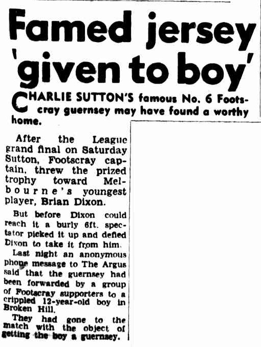 Argus 30Sep1954 p1 Famed Jersey given to boy