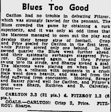 The Age 5Aug1940 p10 Carlton v Fitzroy