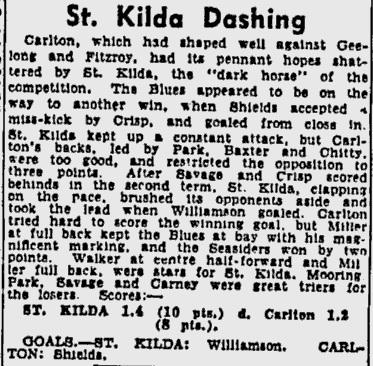 The Age 5Aug1940 p10 StKilda v Carlton