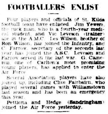 Argus 29May1940 p17 Footballers Enlist