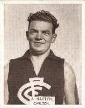 Aubrey Martyn No:102- 1933 Wills League Footballers - Larger Size Source:Australian Football Cards