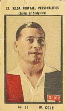 Billy Cole - 1938 St.Kilda Personalities Source: Australian Rules Football Cards